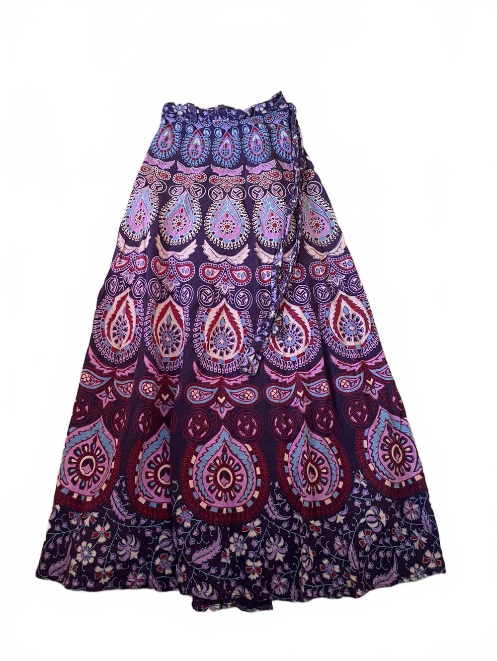 Purple Abstract Design Flowy Wrap Maxi Skirt One-Size
